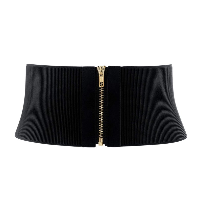 Ayliss Women Wide Elastic Waist Cinch Stretch Fashion Waistband Retro Dress Vintage Belt with Zipper Lady (Fit Waist 25.59"-31.10", Black) - Image 1